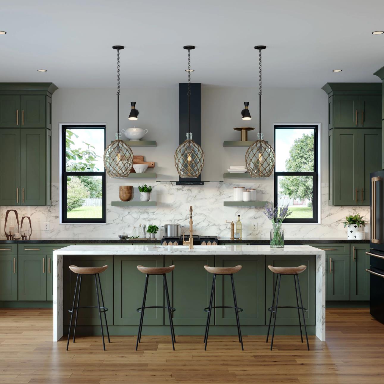 Kitchen with sage green cabinets