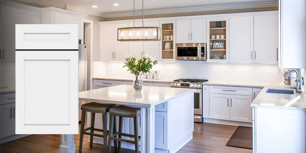 Kitchen with the shaker white cabinets